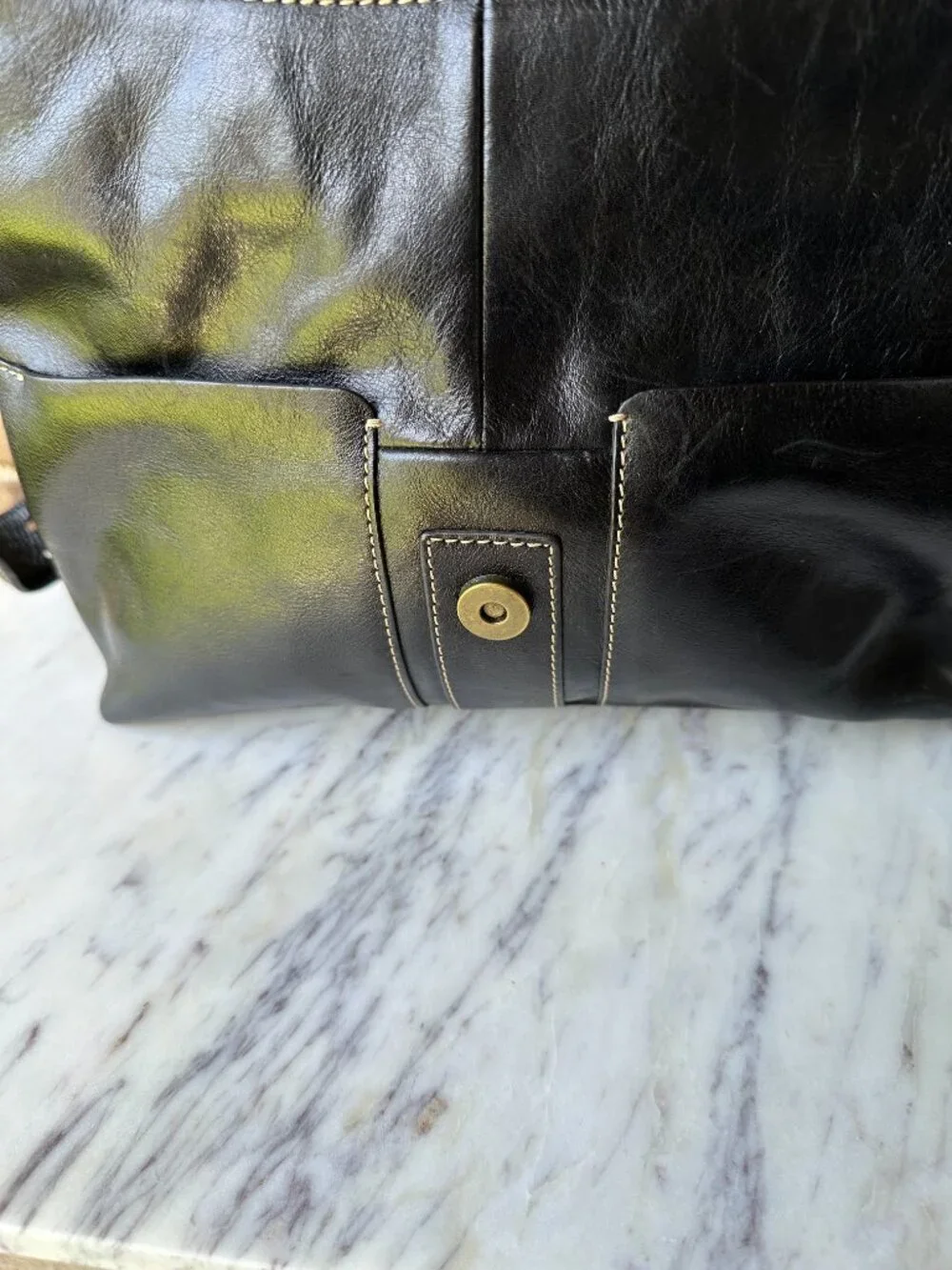 Jones New York Vintage Black Leather Shoulder Crossbody Adjustable Brass Buckle